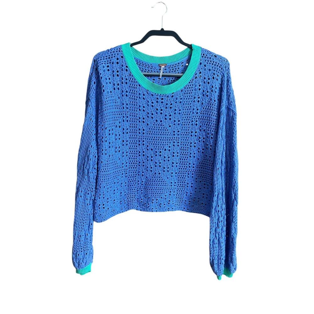 Free People Home Run Pointelle blue & green Sweater